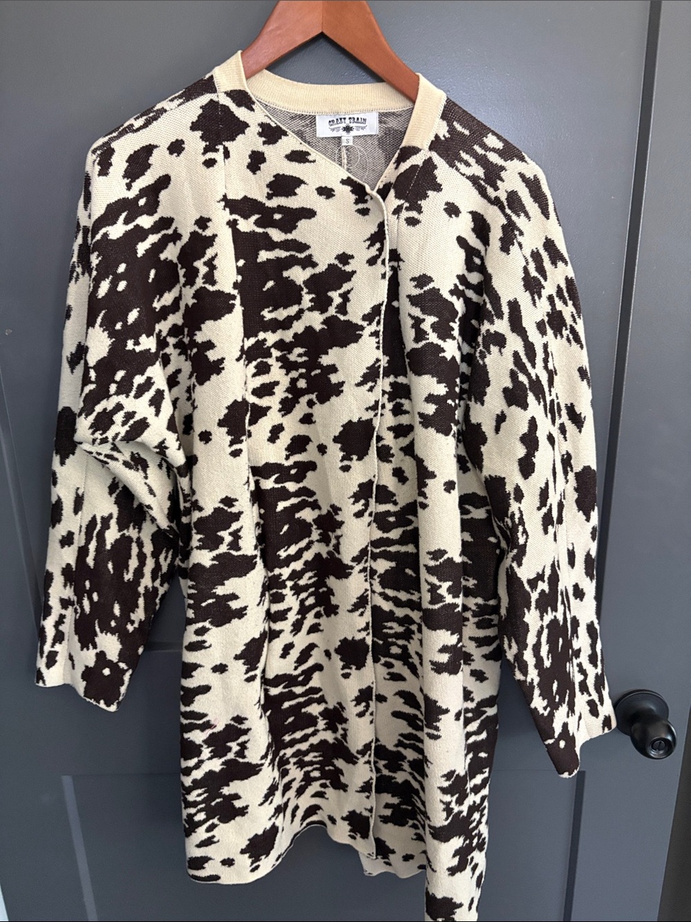 Crazy Train Cream and Brown Animal-Print Open Cardigan